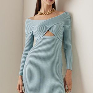 Self Portrait Ribbed-Knit Off-The-Shoulder Midi Dress